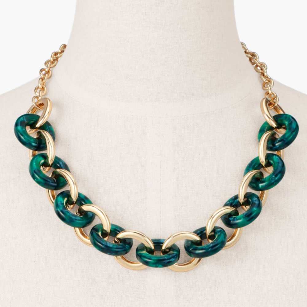 Talbots Green Marbled Resin Short Links Necklace